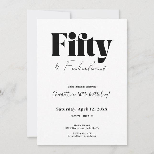 Fifty & Fabulous 50th Birthday Invitation (Front)