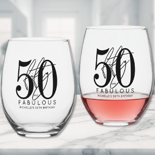 Fifty Fabulous 50th Birthday Party Stemless Wine Glass