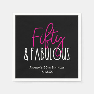 Fifty & Fabulous 50th Birthday w Custom Text Black Napkin