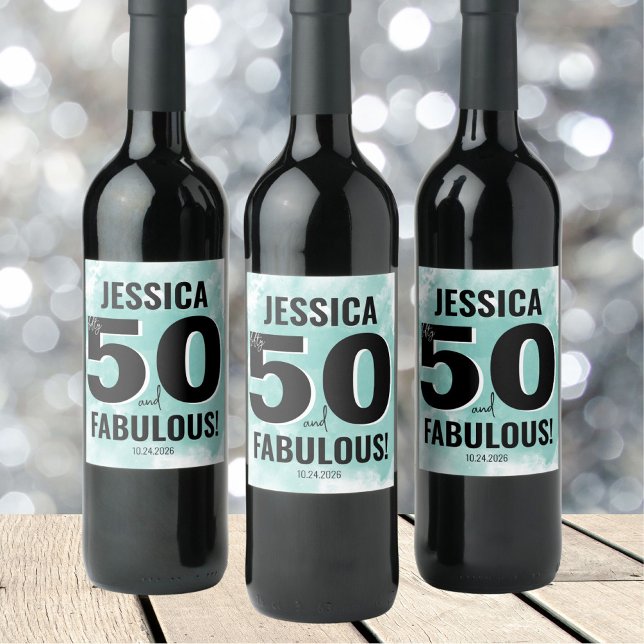 Fifty Fabulous 50th Birthday Wine Label (Modern Fifty Fabulous 50th Birthday Wine Label)