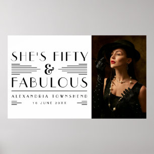Fifty & Fabulous Art Deco Photo 50th Birthday Poster