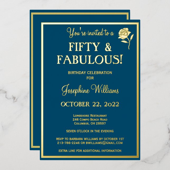 Fifty & Fabulous Birthday Blue REAL Gold   (Front/Back)