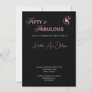 Fifty & Fabulous Black and Pink Script Minimalist  Invitation