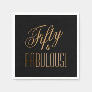Fifty & FABULOUS! Black & Aztec Gold 50th Birthday Napkin