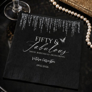 Fifty & Fabulous Black Glam 50th Birthday Napkin