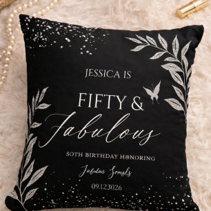 Fifty & Fabulous Black Glam 50th bithday Throw Pillow