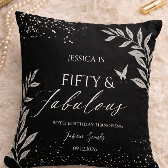Fifty & Fabulous Black Glam 50th bithday Throw Pillow (Creator Uploaded)