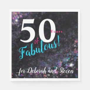 Fifty & Fabulous, black glitter background Napkin
