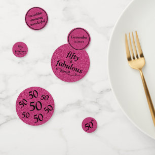 Fifty & Fabulous Black on Hot Pink Glitter Table Confetti
