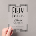 Fifty Fabulous Black White Art Deco 50th Birthday Acrylic Invitations<br><div class="desc">Fifty and Fabulous Black and White Art Deco 50th Birthday Clear Acrylic Invitation that you can personalize and send out for your fiftieth birthday party celebration. This invitation features art deco corners,  and her name and "Fifty and Fabulous" are set using trending bold font typography.</div>