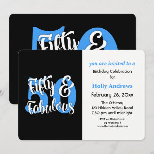 Fifty & Fabulous Blue Typography Birthday Party Invitation