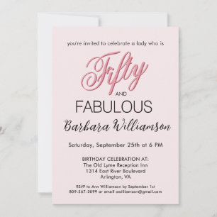 Fifty & Fabulous Blush Pink 50th Birthday Party Invitation