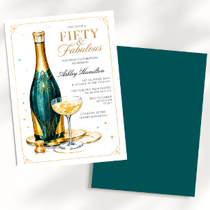 Fifty & Fabulous Champagne 50th Birthday Invitation