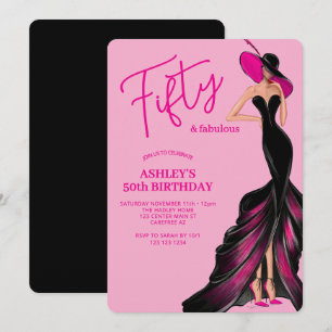 Fifty Fabulous Dress Pink 50th Birthday Invitation