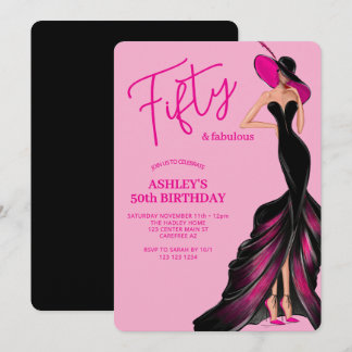 Fifty Fabulous Dress Pink 50th Birthday Invitation