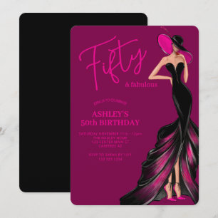 Fifty Fabulous Dress Red Wine 50th Birthday Invitation
