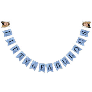 Fifty & Fabulous Dusty Blue Script 50th Birthday Bunting Flags