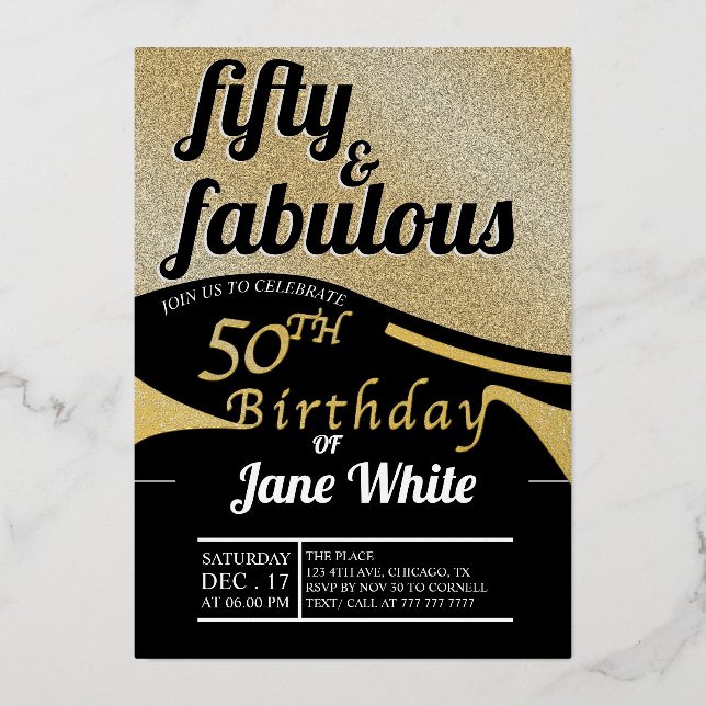 Fifty & Fabulous | Elegant Gold 50th Birthday  Foi (Front)