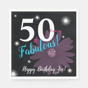Fifty & Fabulous, Elegant purple daisy & stars Napkin