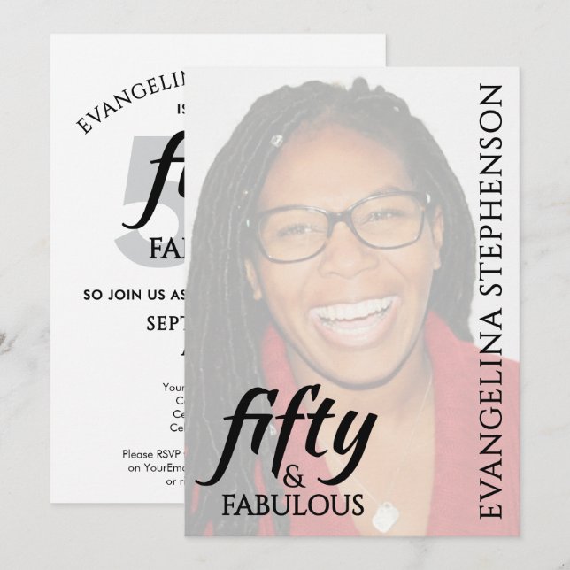 Fifty Fabulous Fiftieth 50th Birthday Photo Invitation (Front/Back)