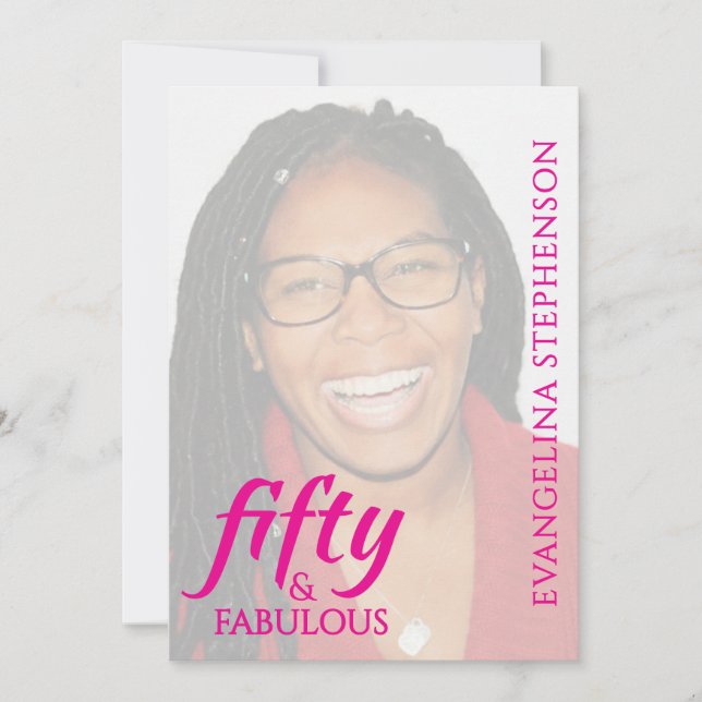 Fifty Fabulous Fiftieth 50th Birthday Pink Photo Invitation (Front)