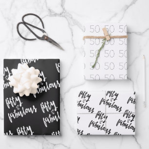 Fifty & Fabulous - Fun 50th Birthday Wrapping Paper Sheet
