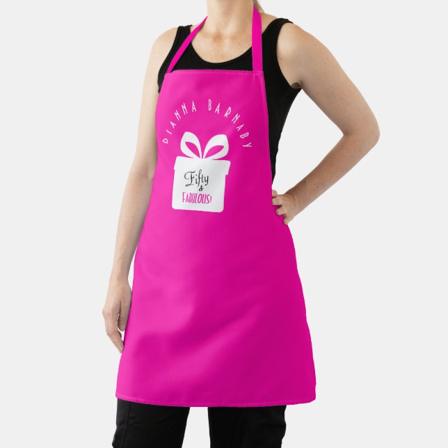 Fifty & FABULOUS! Girly Pink Birthday Party Apron (Insitu)