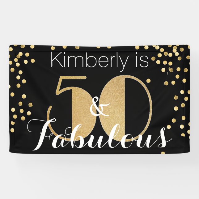 Fifty & Fabulous Gold 50th Birthday Party Banner (Horizontal)