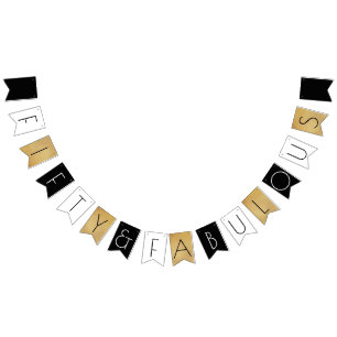 Fifty & Fabulous Gold 50th Birthday Party Bunting Flags