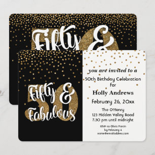 Fifty & Fabulous Gold Faux Glitter Birthday Party Invitation