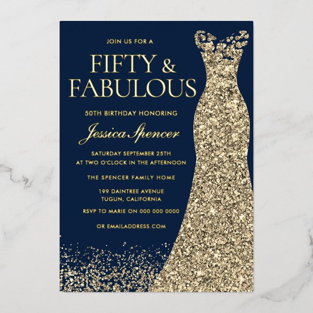 Fifty & Fabulous Gold Foil Navy 50th Birthday (Front)