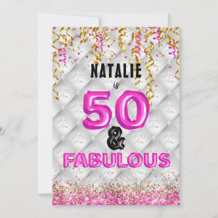 Fifty Fabulous Gold Pink 50th Invitation