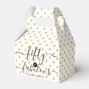 Fifty & Fabulous Gold Polka Dot Name 50th Birthday Favor Box