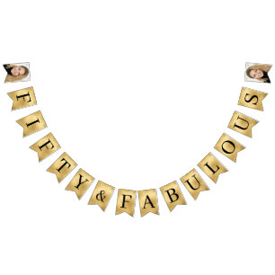 Fifty & Fabulous Gold Script 50th Birthday Bunting Flags