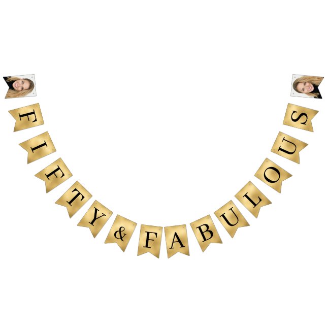 Fifty & Fabulous Gold Script 50th Birthday Bunting Flags (All)
