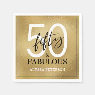 Fifty & Fabulous Gold Script 50th Birthday Napkin