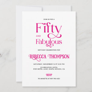 Fifty Fabulous Hot Pink Script 50th Birthday Invitation