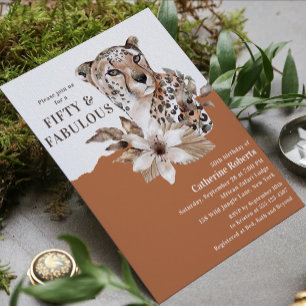 Fifty & Fabulous Leopard Floral 50th Birthday Invitation