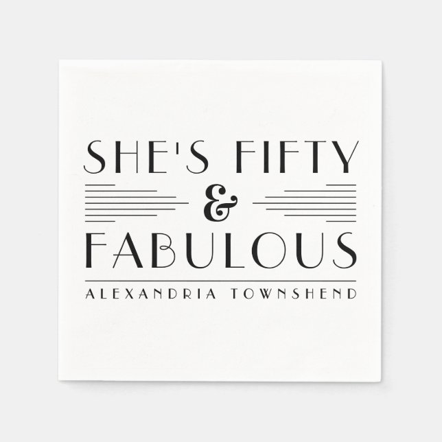Fifty & Fabulous Lines Art Deco 50th Birthday Napkin (Front)