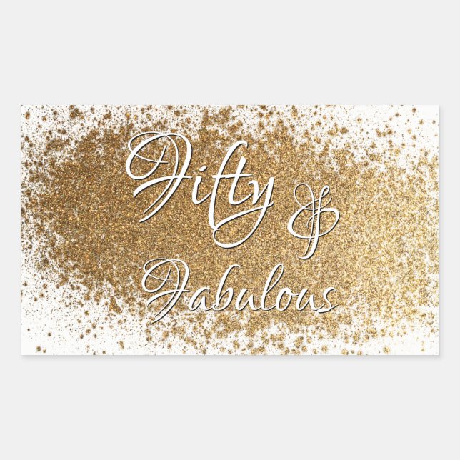 Fifty & Fabulous Over Splattered Faux Gold Foil Sticker (Front)