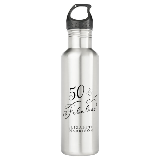 Fifty Fabulous Personalized 50th Birthday 710 Ml Water Bottle (Front)
