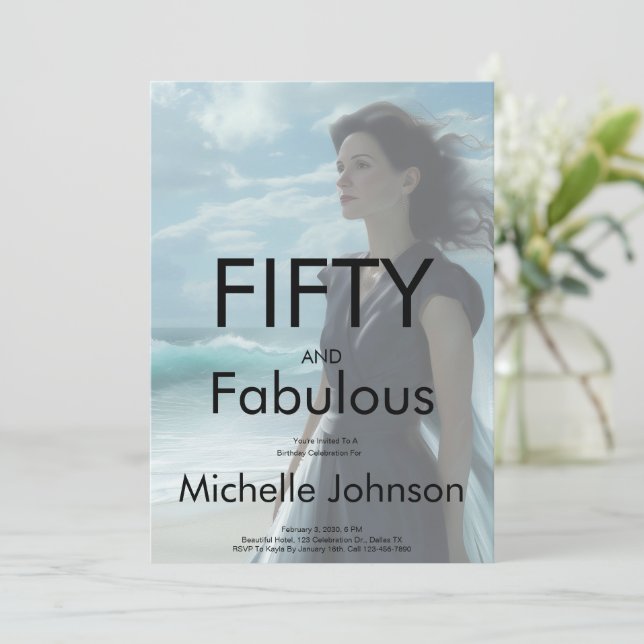 Fifty & Fabulous Photo 50th Birthday Party Invitation (Standing Front)