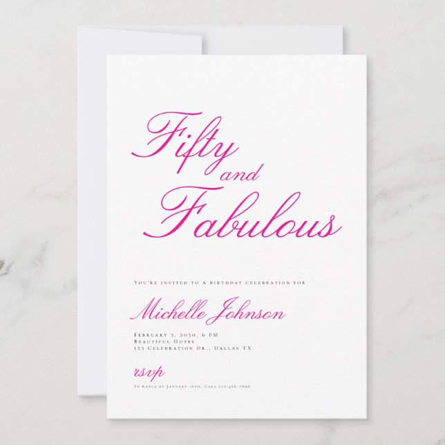 Fifty & Fabulous Pink 50th Birthday Party Invitati Invitation (Front)