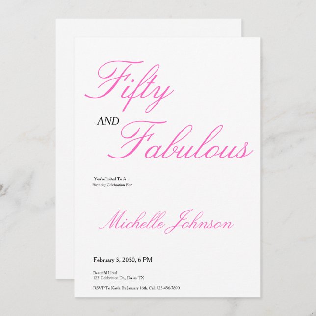Fifty & Fabulous Pink 50th Birthday Party Invitation (Front/Back)