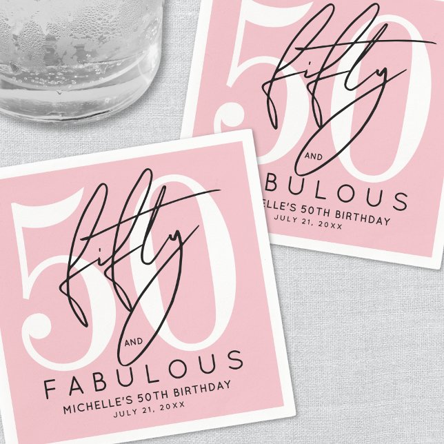 Fifty Fabulous Pink 50th Birthday Party Napkin (Fifty And Fabulous Modern 50th Birthday Party Napkins)