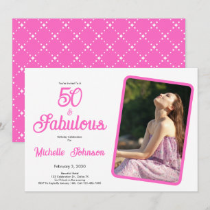 Fifty & Fabulous Pink Black 50th Birthday Party Invitation