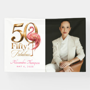 Fifty & Fabulous Pink Flamingo 50th Birthday Party Banner