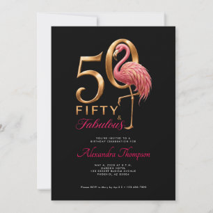 Fifty Fabulous Pink Flamingo 50th Birthday Party Invitation