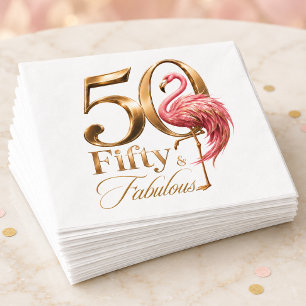 Fifty & Fabulous Pink Flamingo 50th Birthday Party Napkin