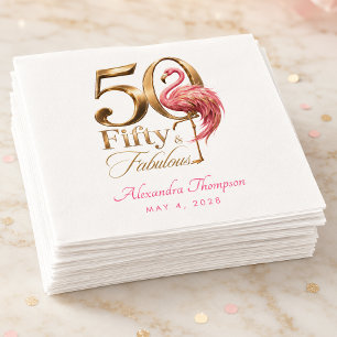Fifty & Fabulous Pink Flamingo 50th Birthday Party Napkin